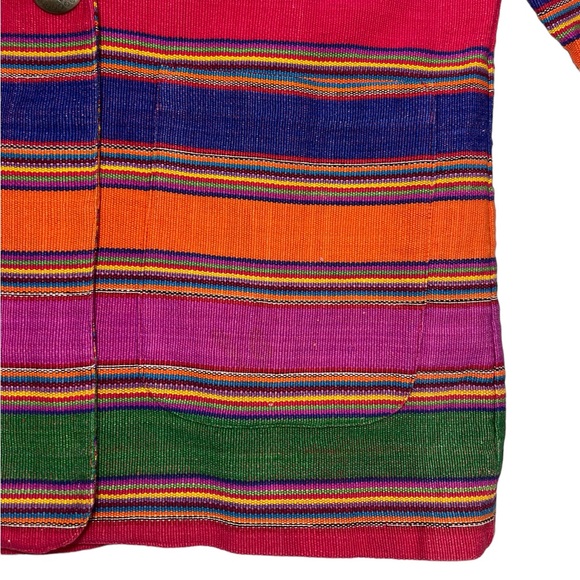 Vintage Weekend Wear 90s Striped Blanket Weave Jacket Long Western Aztec Blazer - Picture 12 of 16